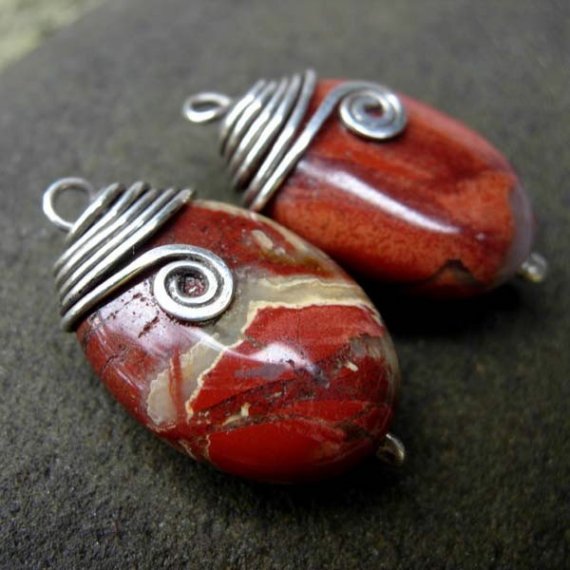 MEANDER 13x18mm Red Jasper and Sterling Swirl Earring MEANDER 13x18mm Red Jasper and Sterling Swirl Earring