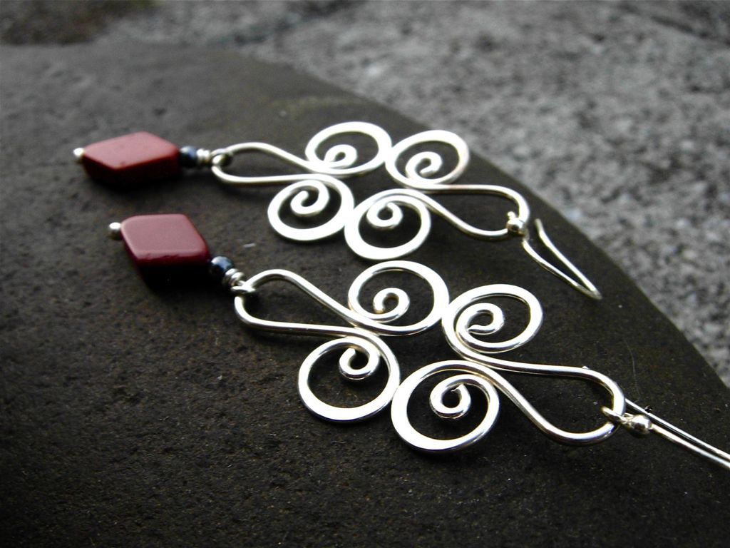 ORIENTAL RED Argentium Silver Jasper n Hematite Earring ORIENTAL RED Argentium Silver Jasper n Hematite Earring