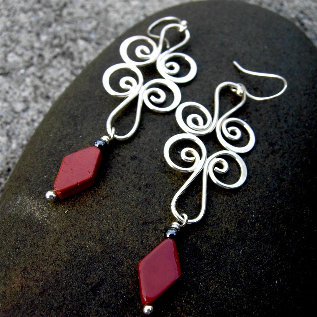 ORIENTAL RED Argentium Silver Jasper n Hematite Earring ORIENTAL RED Argentium Silver Jasper n Hematite Earring