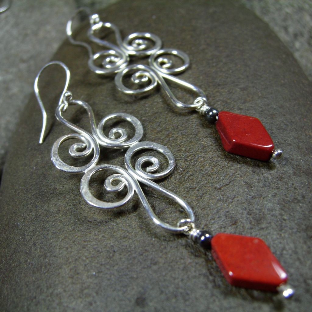 ORIENTAL RED Argentium Silver Jasper n Hematite Earring ORIENTAL RED Argentium Silver Jasper n Hematite Earring
