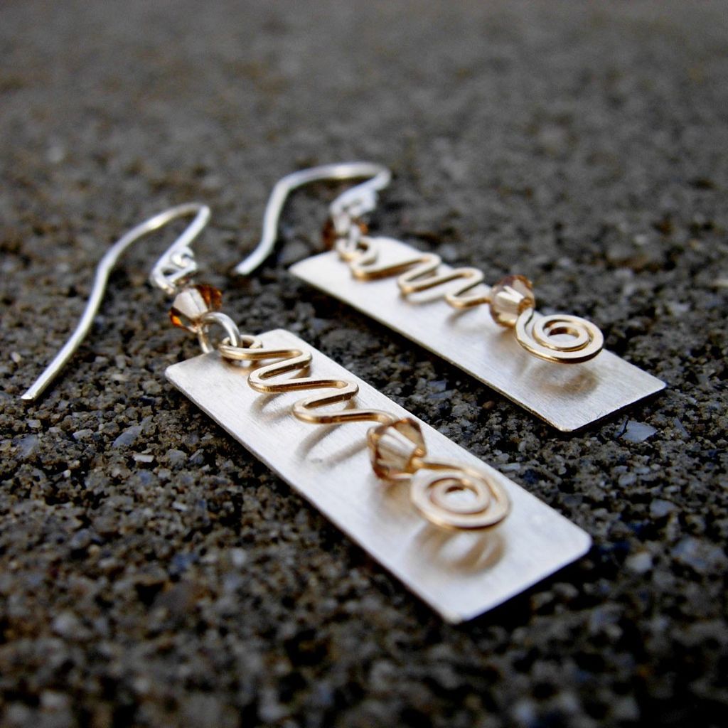 GOLDEN SWIRL 14 Karat Gold-Filled n Sterling Strip Two Tone Earring with Swarovski Accent GOLDEN SWIRL 14 Karat Gold-Filled n Sterling Strip Two Tone Earring with Swarovski Accent