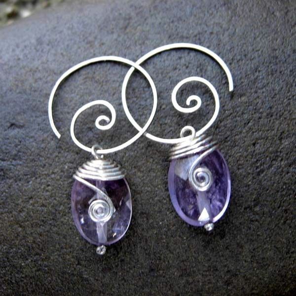 MEANDER Faceted Ametrine Oval Sterling Silver Swirl Hoop earring MEANDER Faceted Ametrine Oval Sterling Silver Swirl Hoop earring