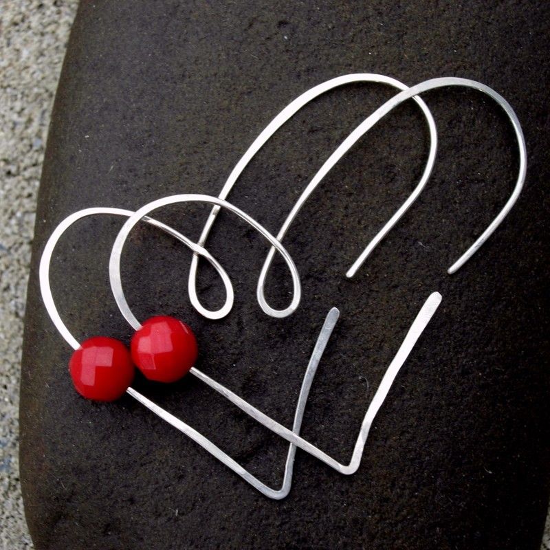 LEAP Heart Red Coral Sterling Silver Hoop Earring LEAP Heart Red Coral Sterling Silver Hoop Earring
