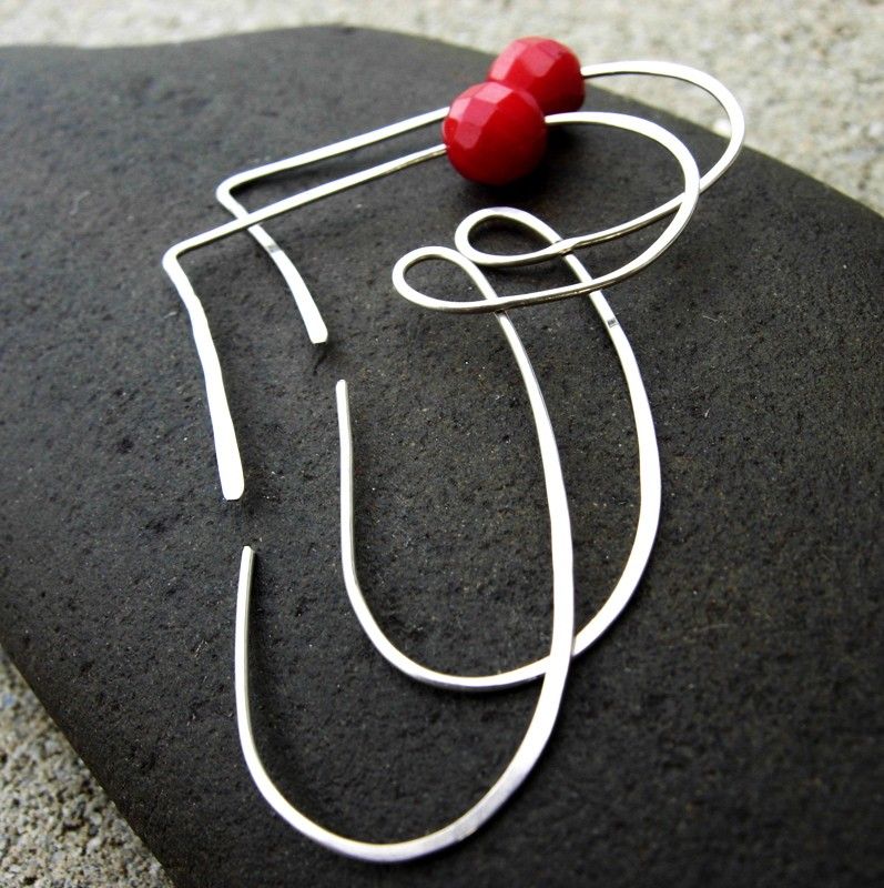 LEAP Heart Red Coral Sterling Silver Hoop Earring LEAP Heart Red Coral Sterling Silver Hoop Earring