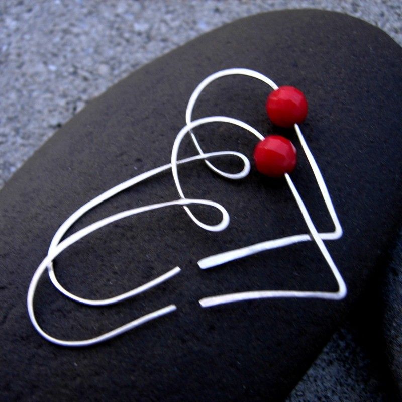 LEAP Heart Red Coral Sterling Silver Hoop Earring LEAP Heart Red Coral Sterling Silver Hoop Earring
