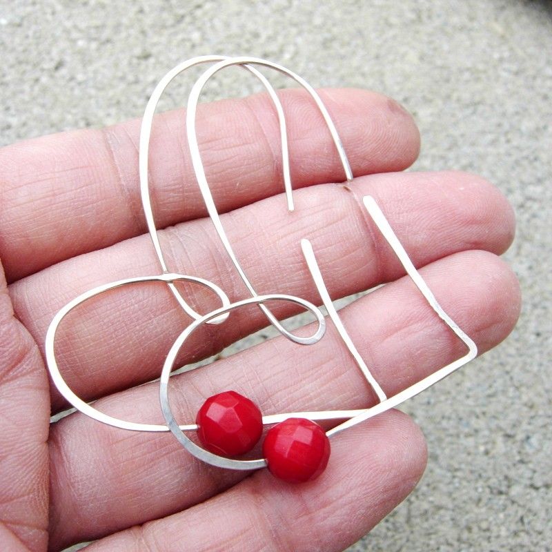 LEAP Heart Red Coral Sterling Silver Hoop Earring LEAP Heart Red Coral Sterling Silver Hoop Earring