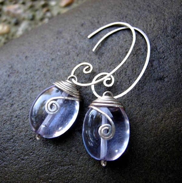 MEANDER Drop 12x15mm Violet Quartz and Sterling Swirl Hoop Dangle Earring MEANDER Drop 12x15mm Violet Quartz and Sterling Swirl Hoop Dangle Earring