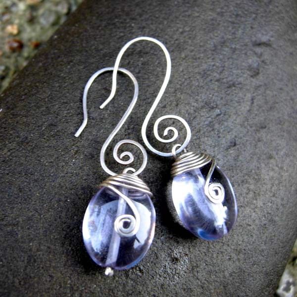 MEANDER Drop 12x15mm Violet Quartz and Sterling Swirl Hoop Dangle Earring MEANDER Drop 12x15mm Violet Quartz and Sterling Swirl Hoop Dangle Earring
