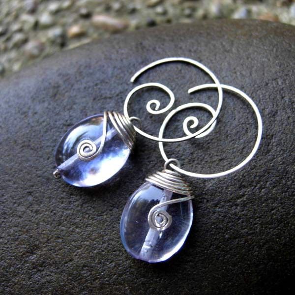 MEANDER Drop 12x15mm Violet Quartz and Sterling Swirl Hoop Dangle Earring MEANDER Drop 12x15mm Violet Quartz and Sterling Swirl Hoop Dangle Earring