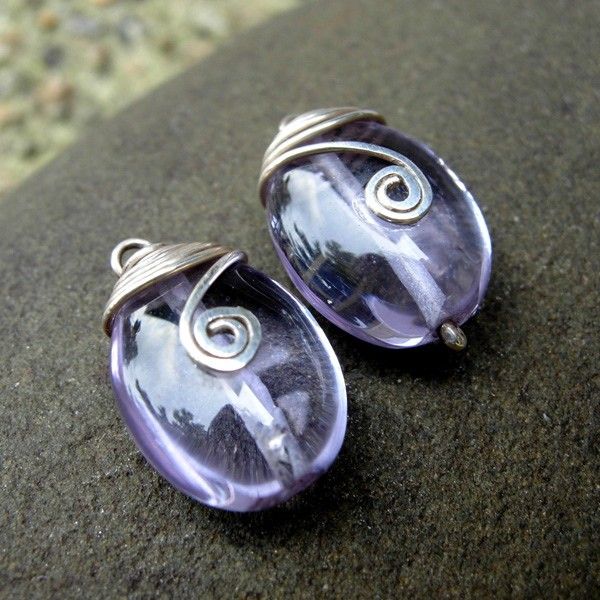 MEANDER Drop 12x15mm Violet Quartz and Sterling Swirl Hoop Dangle Earring MEANDER Drop 12x15mm Violet Quartz and Sterling Swirl Hoop Dangle Earring