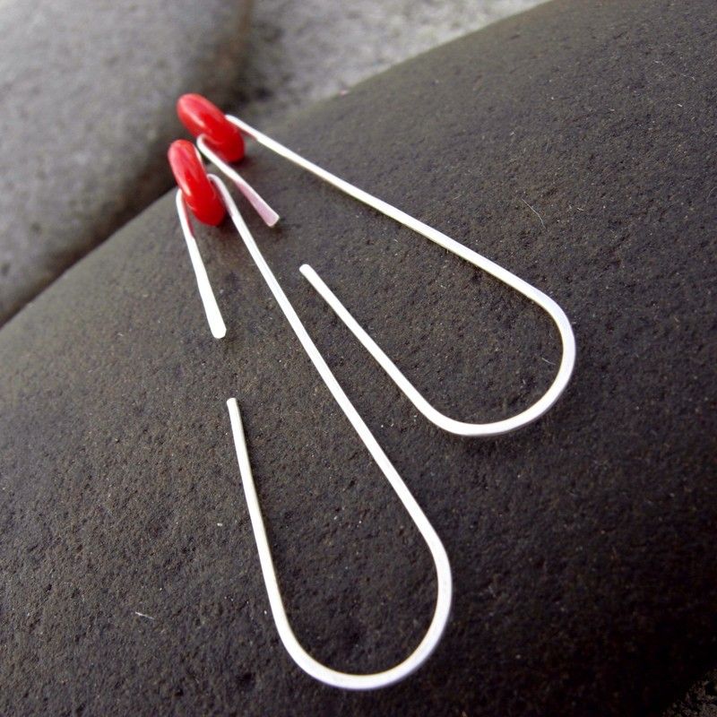 LEAP Red Coral n Sterling Reversed Tear Drop Hoop Earring LEAP Red Coral n Sterling Reversed Tear Drop Hoop Earring
