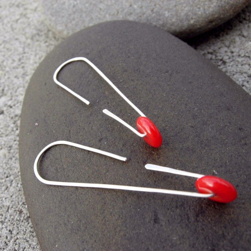 LEAP Red Coral n Sterling Reversed Tear Drop Hoop Earring LEAP Red Coral n Sterling Reversed Tear Drop Hoop Earring