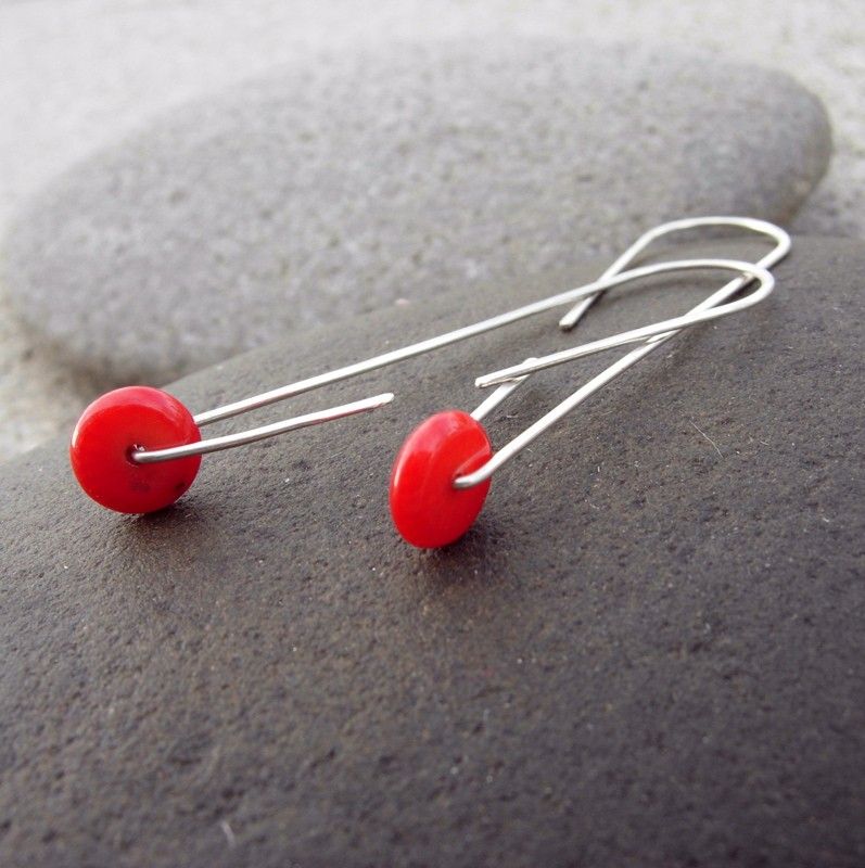 LEAP Red Coral n Sterling Reversed Tear Drop Hoop Earring LEAP Red Coral n Sterling Reversed Tear Drop Hoop Earring