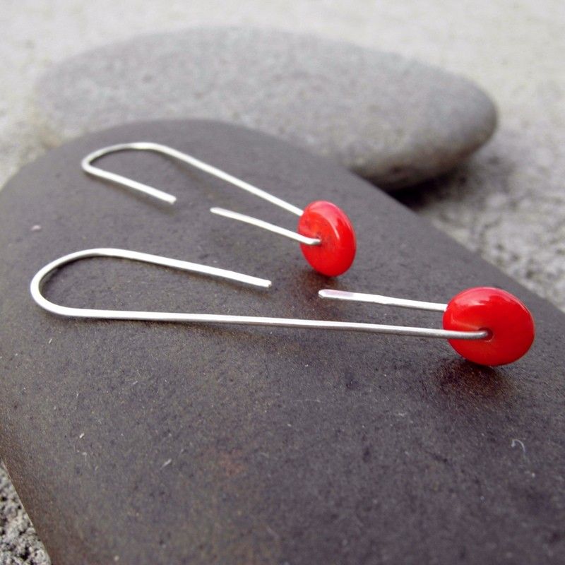 LEAP Red Coral n Sterling Reversed Tear Drop Hoop Earring LEAP Red Coral n Sterling Reversed Tear Drop Hoop Earring