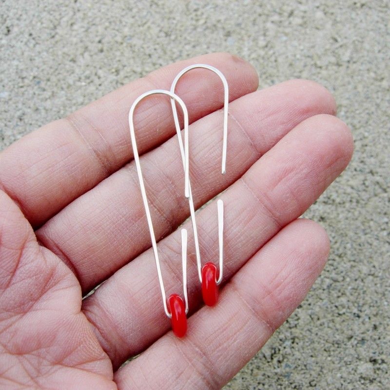 LEAP Red Coral n Sterling Reversed Tear Drop Hoop Earring LEAP Red Coral n Sterling Reversed Tear Drop Hoop Earring