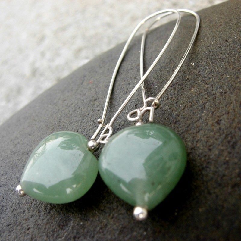 Green Heart Jade Drop n Sterling silver Dangle Earring Green Heart Jade Drop n Sterling silver Dangle Earring