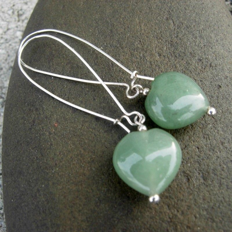 Green Heart Jade Drop n Sterling silver Dangle Earring Green Heart Jade Drop n Sterling silver Dangle Earring