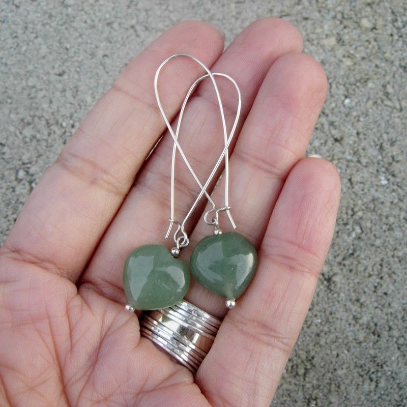 Green Heart Jade Drop n Sterling silver Dangle Earring Green Heart Jade Drop n Sterling silver Dangle Earring