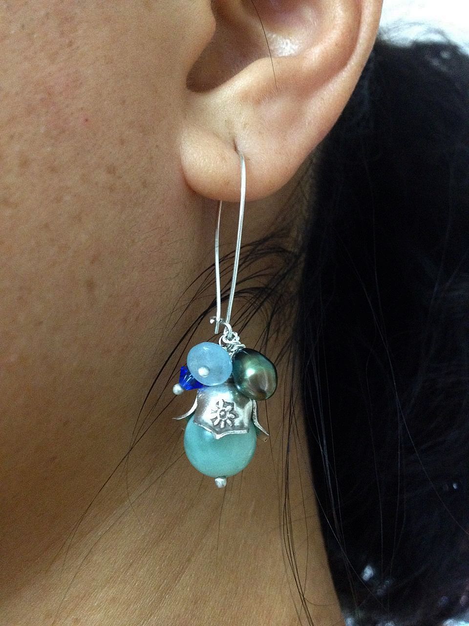 TRINKET Aquamarine Drop Sterling Silver Dangle Cluster Hoop Earring TRINKET Aquamarine Drop Sterling Silver Dangle Cluster Hoop Earring