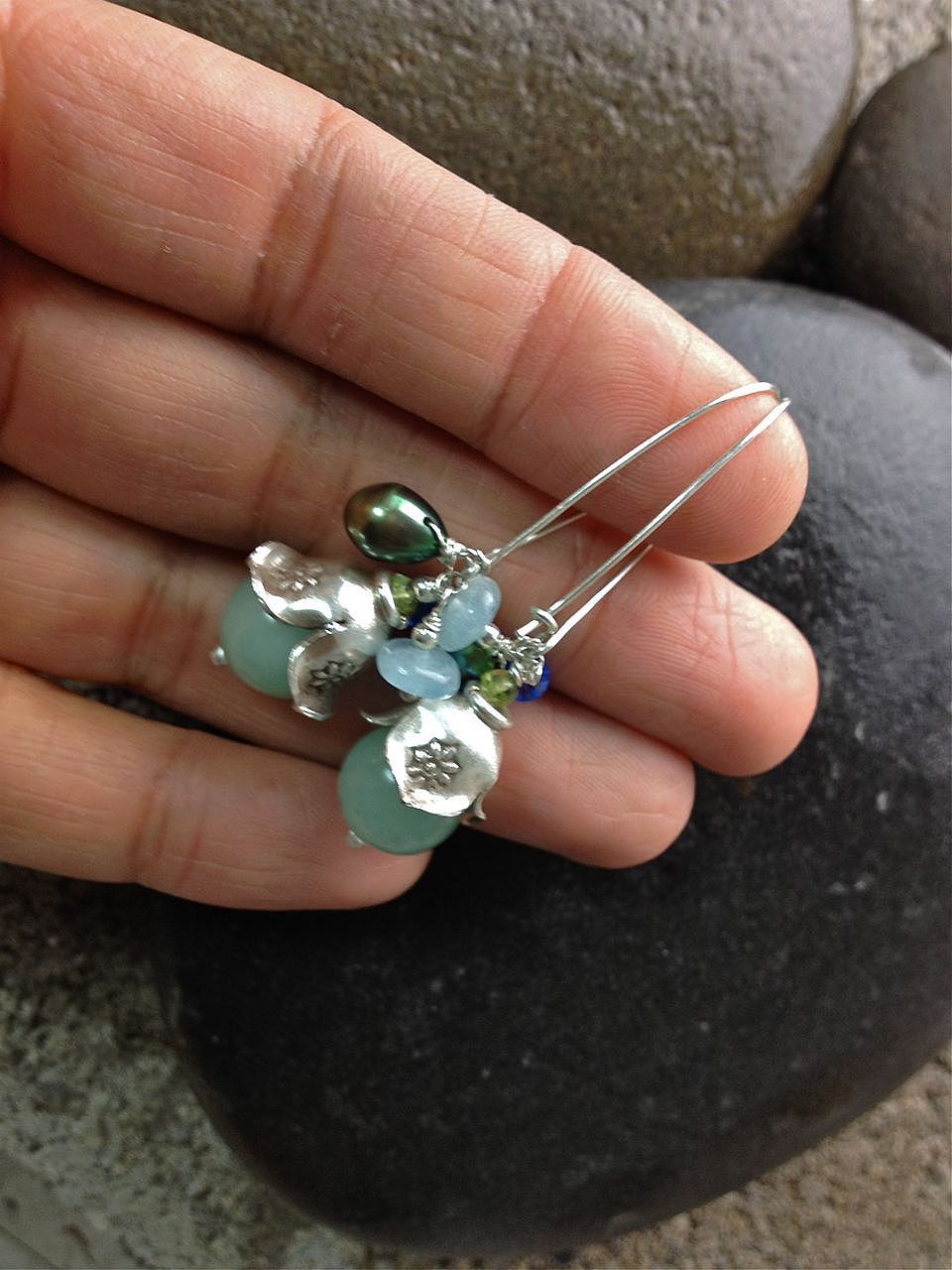 TRINKET Aquamarine Drop Sterling Silver Dangle Cluster Hoop Earring TRINKET Aquamarine Drop Sterling Silver Dangle Cluster Hoop Earring