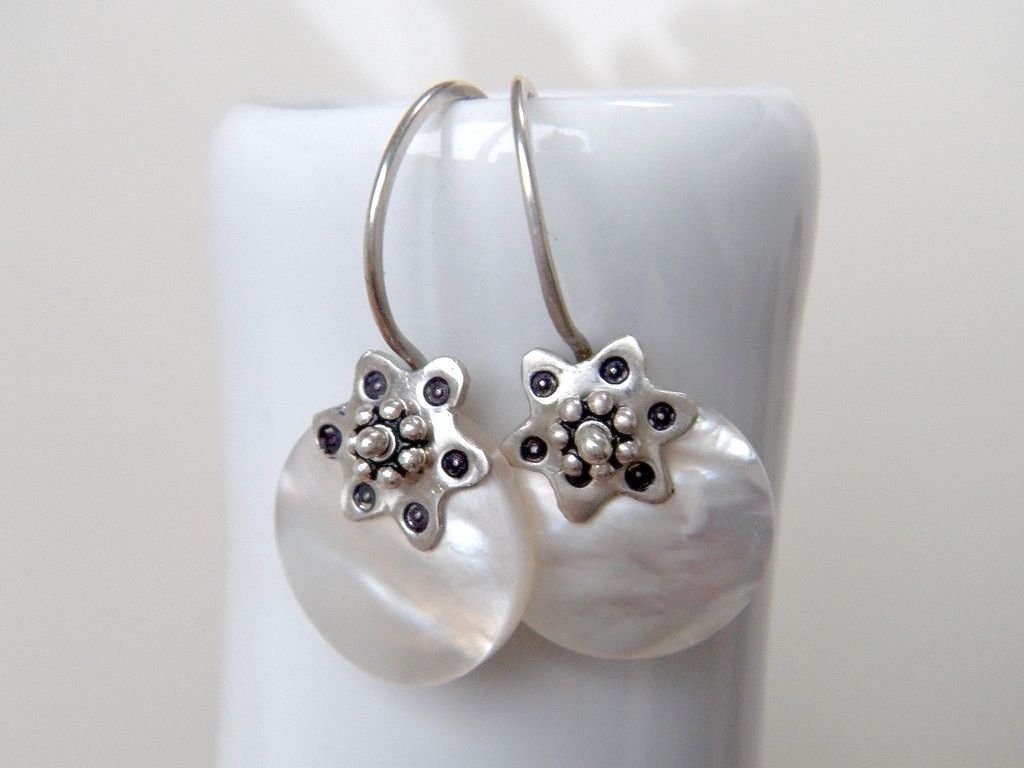Mother of Pearl Drop and Argentium Silver Hoop Earring Mother of Pearl Drop and Argentium Silver Hoop Earring