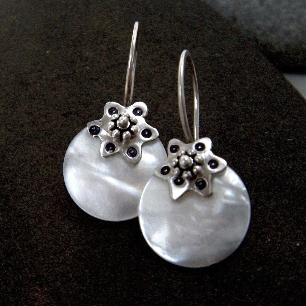 Mother of Pearl Drop and Argentium Silver Hoop Earring Mother of Pearl Drop and Argentium Silver Hoop Earring