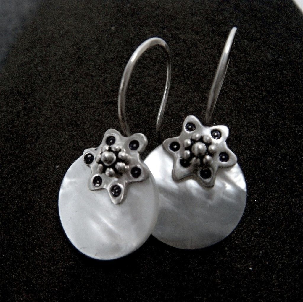 Mother of Pearl Drop and Argentium Silver Hoop Earring Mother of Pearl Drop and Argentium Silver Hoop Earring