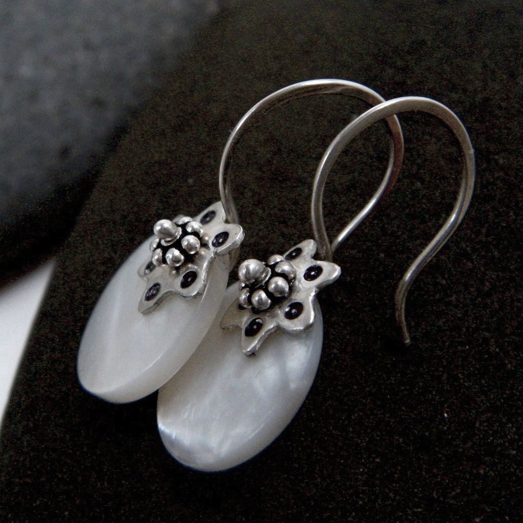 Mother of Pearl Drop and Argentium Silver Hoop Earring Mother of Pearl Drop and Argentium Silver Hoop Earring
