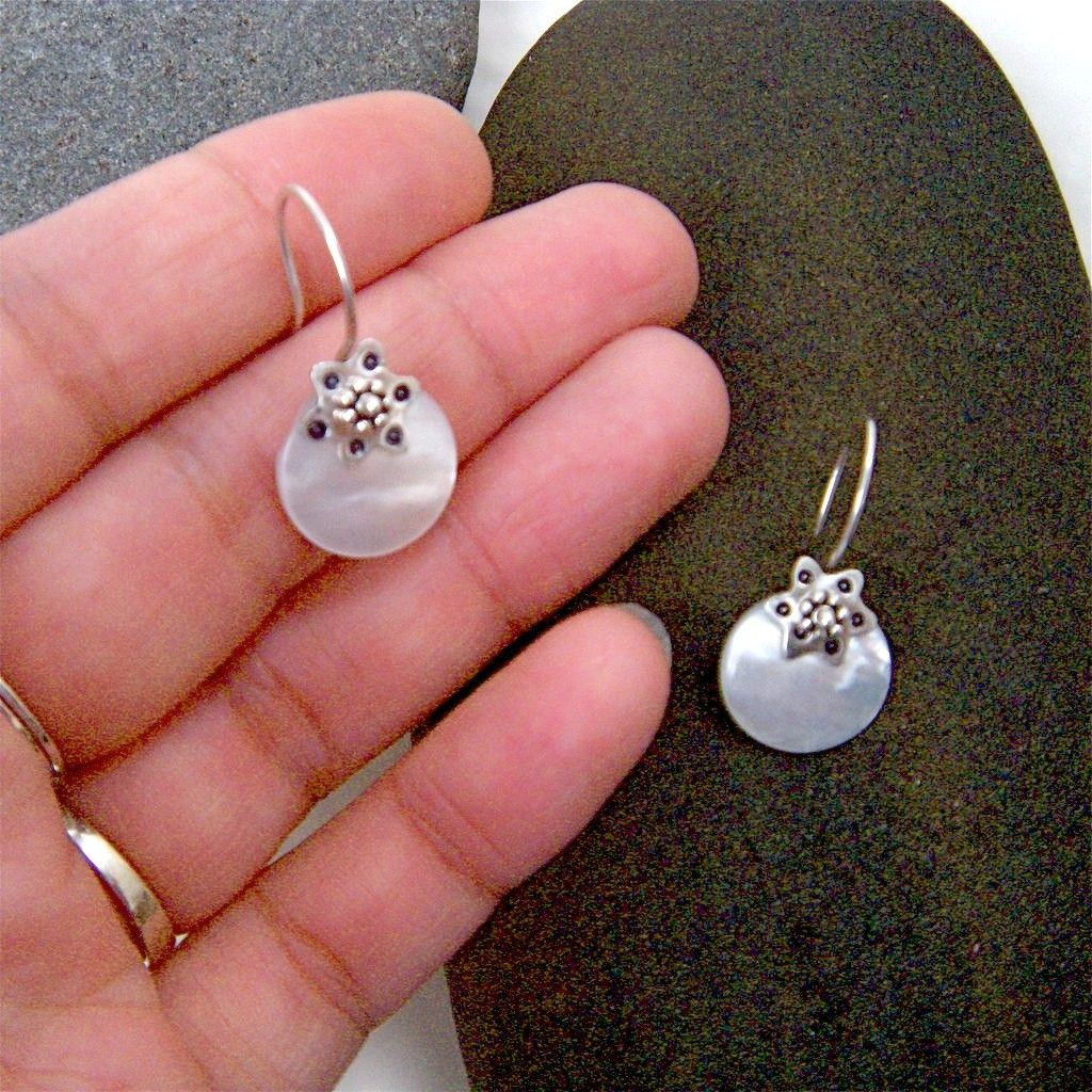 Mother of Pearl Drop and Argentium Silver Hoop Earring Mother of Pearl Drop and Argentium Silver Hoop Earring