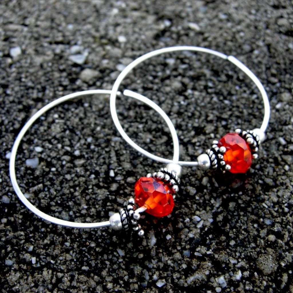 LEAP Orange Red CZ Argentium Sterling Silver Hoop Earring LEAP Orange Red CZ Argentium Sterling Silver Hoop Earring