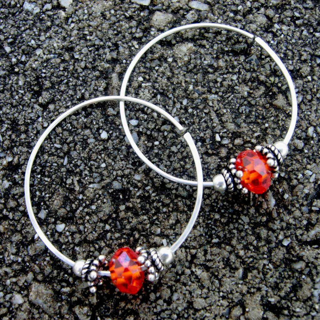 LEAP Orange Red CZ Argentium Sterling Silver Hoop Earring LEAP Orange Red CZ Argentium Sterling Silver Hoop Earring