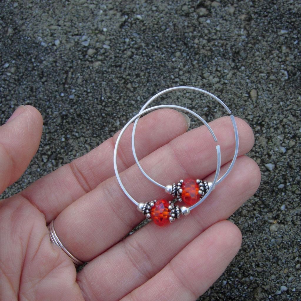 LEAP Orange Red CZ Argentium Sterling Silver Hoop Earring LEAP Orange Red CZ Argentium Sterling Silver Hoop Earring