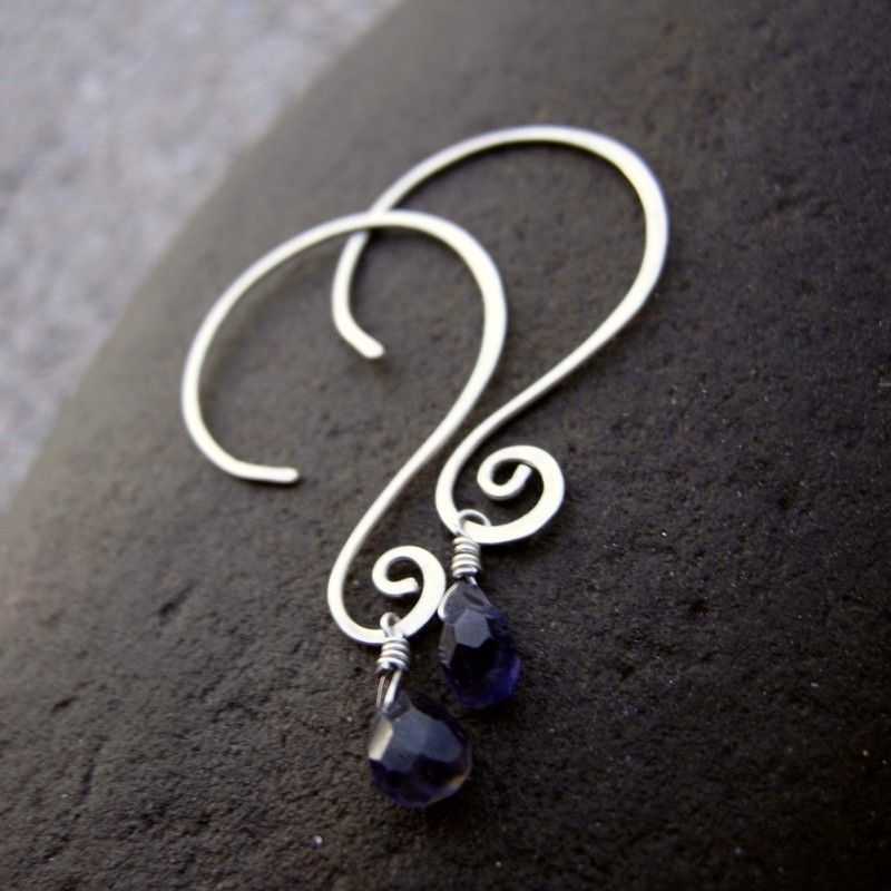 QUESTION MARK Faceted Lolite Briolette Drop n Sterling silver Hoop Earring QUESTION MARK Faceted Lolite Briolette Drop n Sterling silver Hoop Earring