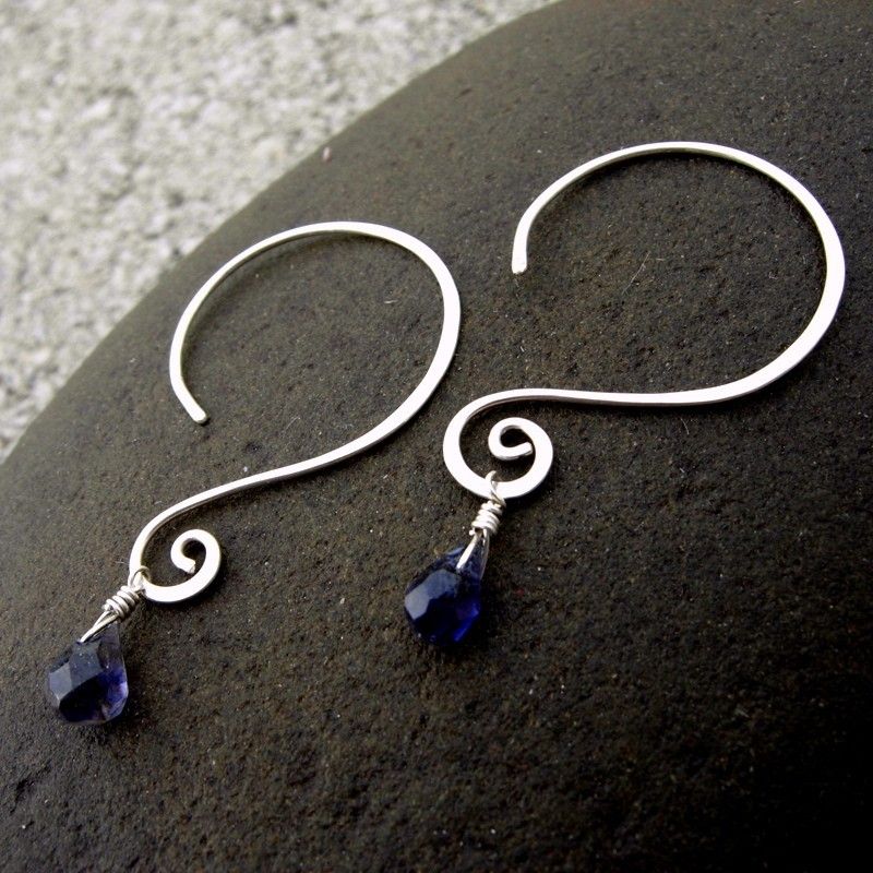QUESTION MARK Faceted Lolite Briolette Drop n Sterling silver Hoop Earring QUESTION MARK Faceted Lolite Briolette Drop n Sterling silver Hoop Earring