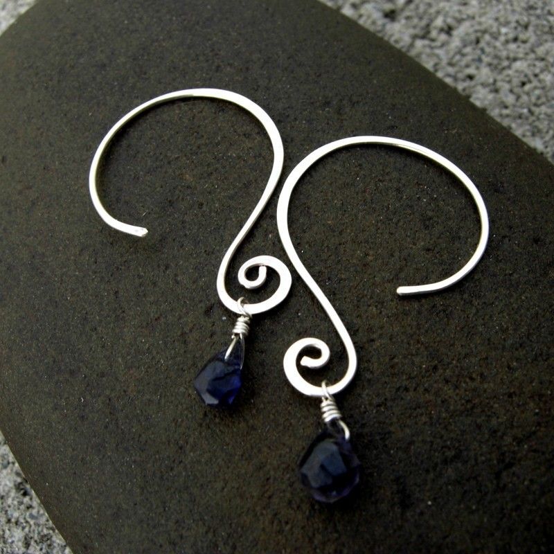 QUESTION MARK Faceted Lolite Briolette Drop n Sterling silver Hoop Earring QUESTION MARK Faceted Lolite Briolette Drop n Sterling silver Hoop Earring