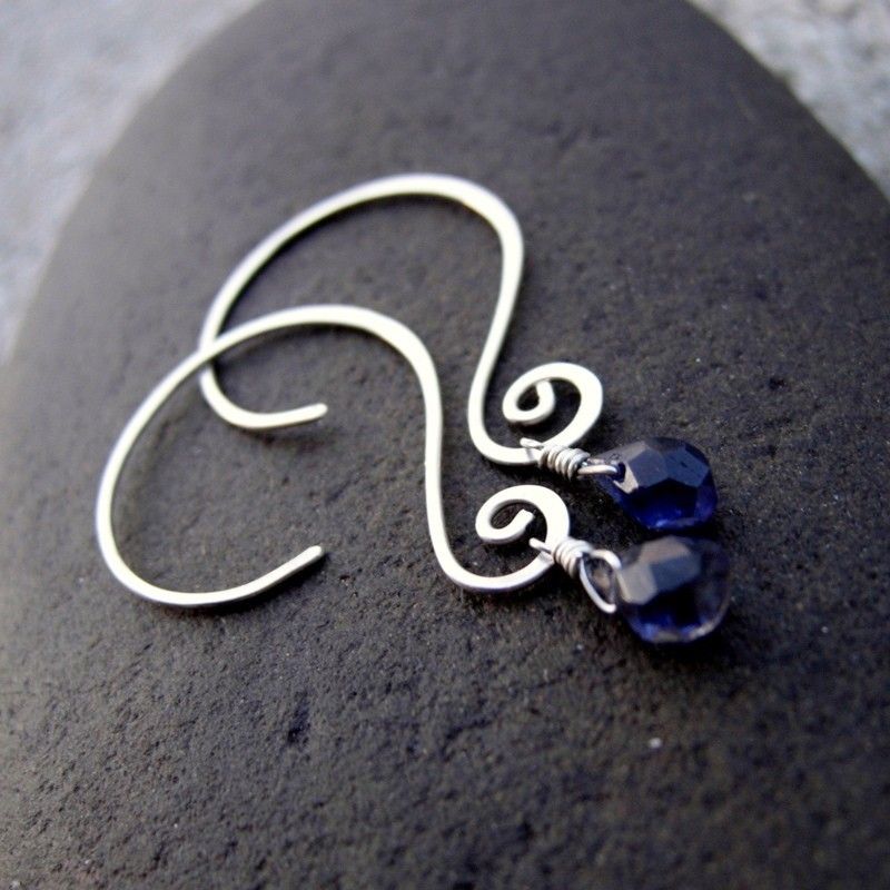 QUESTION MARK Faceted Lolite Briolette Drop n Sterling silver Hoop Earring QUESTION MARK Faceted Lolite Briolette Drop n Sterling silver Hoop Earring