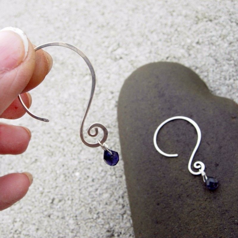 QUESTION MARK Faceted Lolite Briolette Drop n Sterling silver Hoop Earring QUESTION MARK Faceted Lolite Briolette Drop n Sterling silver Hoop Earring