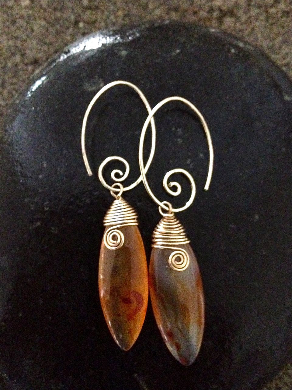 MEANDER V Carnelian Marquise Drop and 14 Karat Gold Dangle Hoop Earring MEANDER V Carnelian Marquise Drop and 14 Karat Gold Dangle Hoop Earring