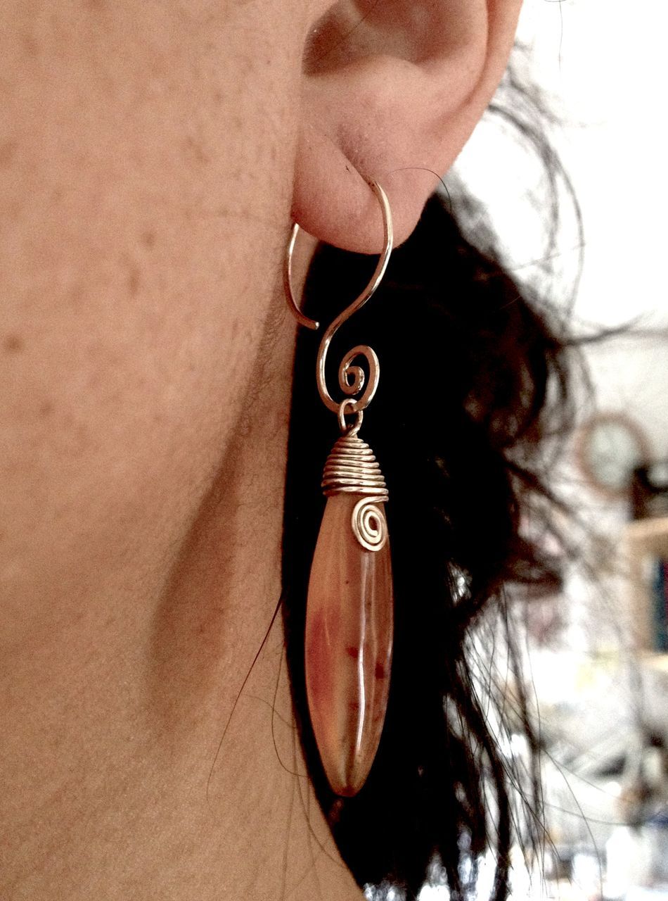 MEANDER V Carnelian Marquise Drop and 14 Karat Gold Dangle Hoop Earring MEANDER V Carnelian Marquise Drop and 14 Karat Gold Dangle Hoop Earring