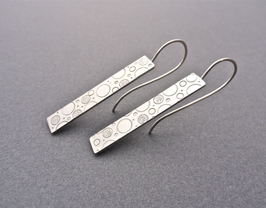 CHIMERA Sterling Silver Slim Rectangle Hand Stamped Circle Bubble Daydream Earring CHIMERA Sterling Silver Slim Rectangle Hand Stamped Circle Bubble Daydream Earring