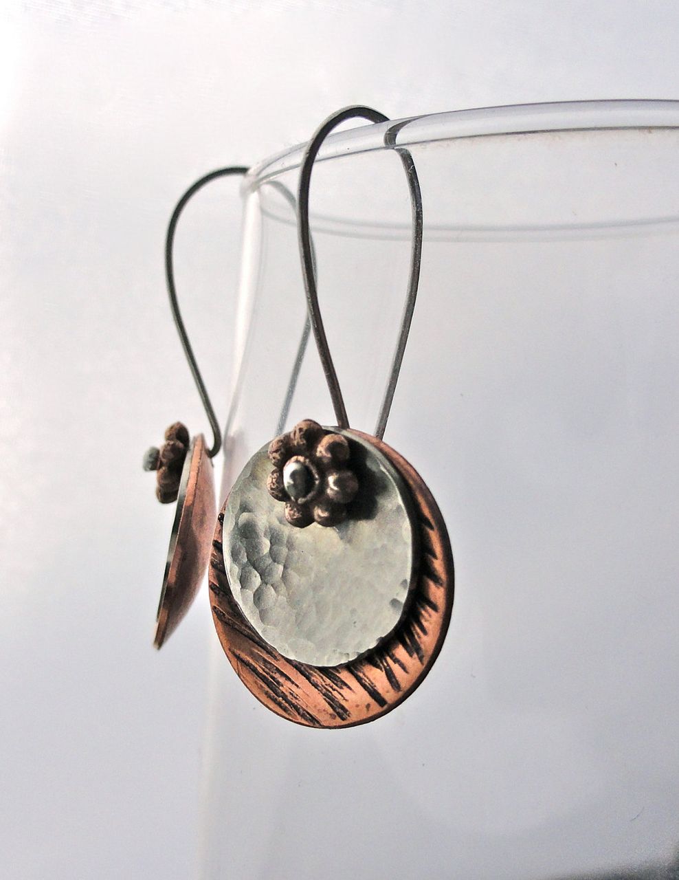 Mixed Metal Saucer Disc Copper and Sterling Silver Dangle Earring Mixed Metal Saucer Disc Copper and Sterling Silver Dangle Earring