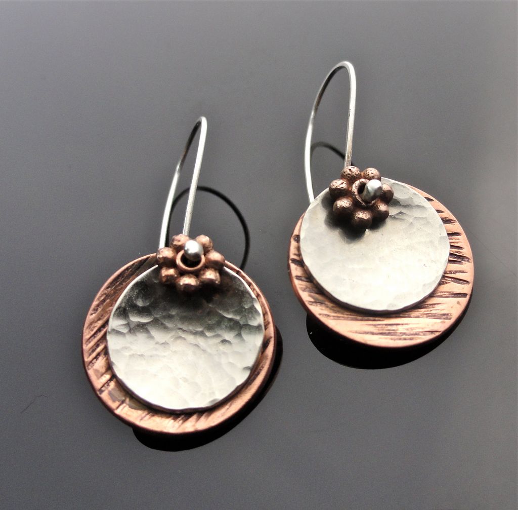 Mixed Metal Saucer Disc Copper and Sterling Silver Dangle Earring Mixed Metal Saucer Disc Copper and Sterling Silver Dangle Earring