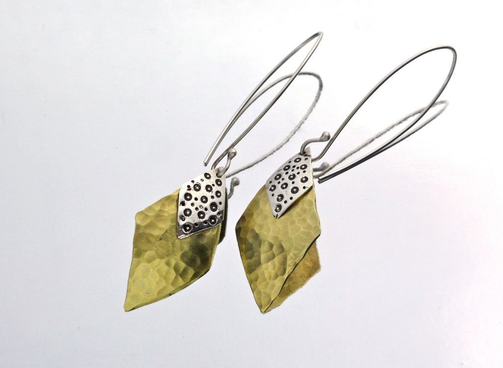 LEOPARD LADY Sterling Silver and Brass Mixed Metal Double Diamond Dangle Earring LEOPARD LADY Sterling Silver and Brass Mixed Metal Double Diamond Dangle Earring