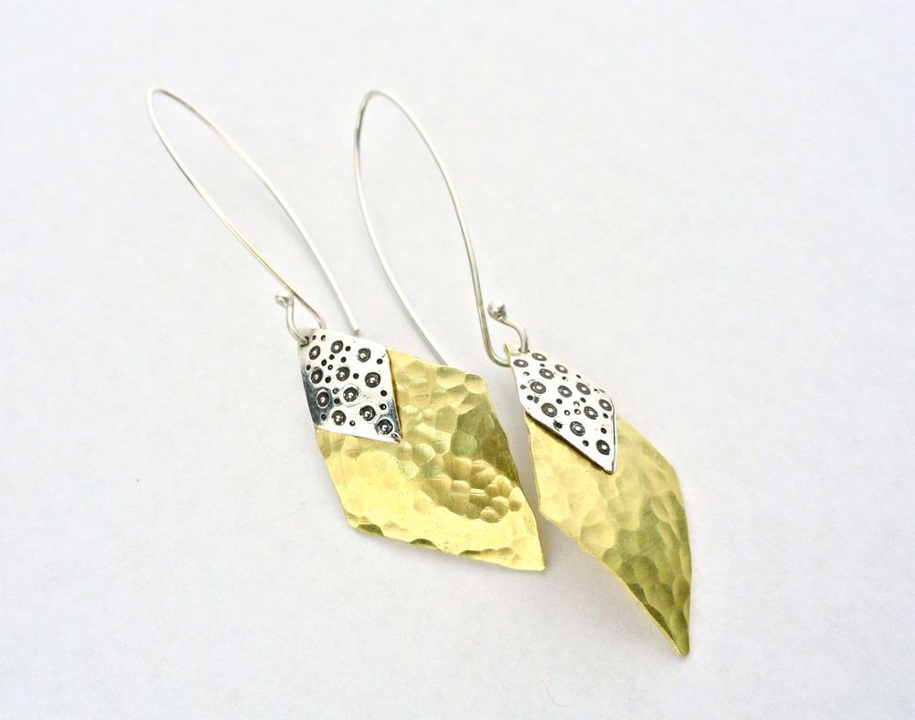 LEOPARD LADY Sterling Silver and Brass Mixed Metal Double Diamond Dangle Earring LEOPARD LADY Sterling Silver and Brass Mixed Metal Double Diamond Dangle Earring