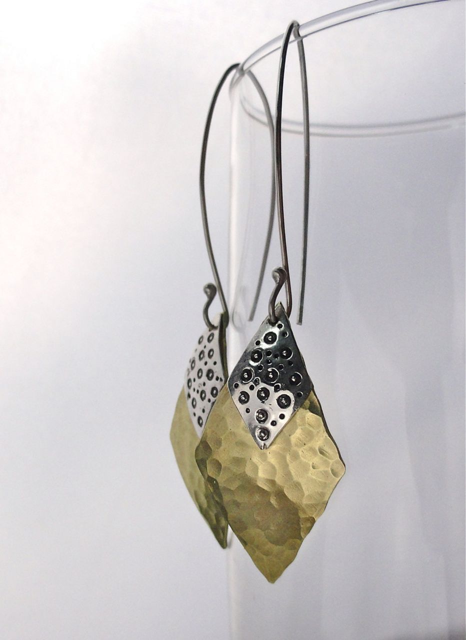 LEOPARD LADY Sterling Silver and Brass Mixed Metal Double Diamond Dangle Earring LEOPARD LADY Sterling Silver and Brass Mixed Metal Double Diamond Dangle Earring