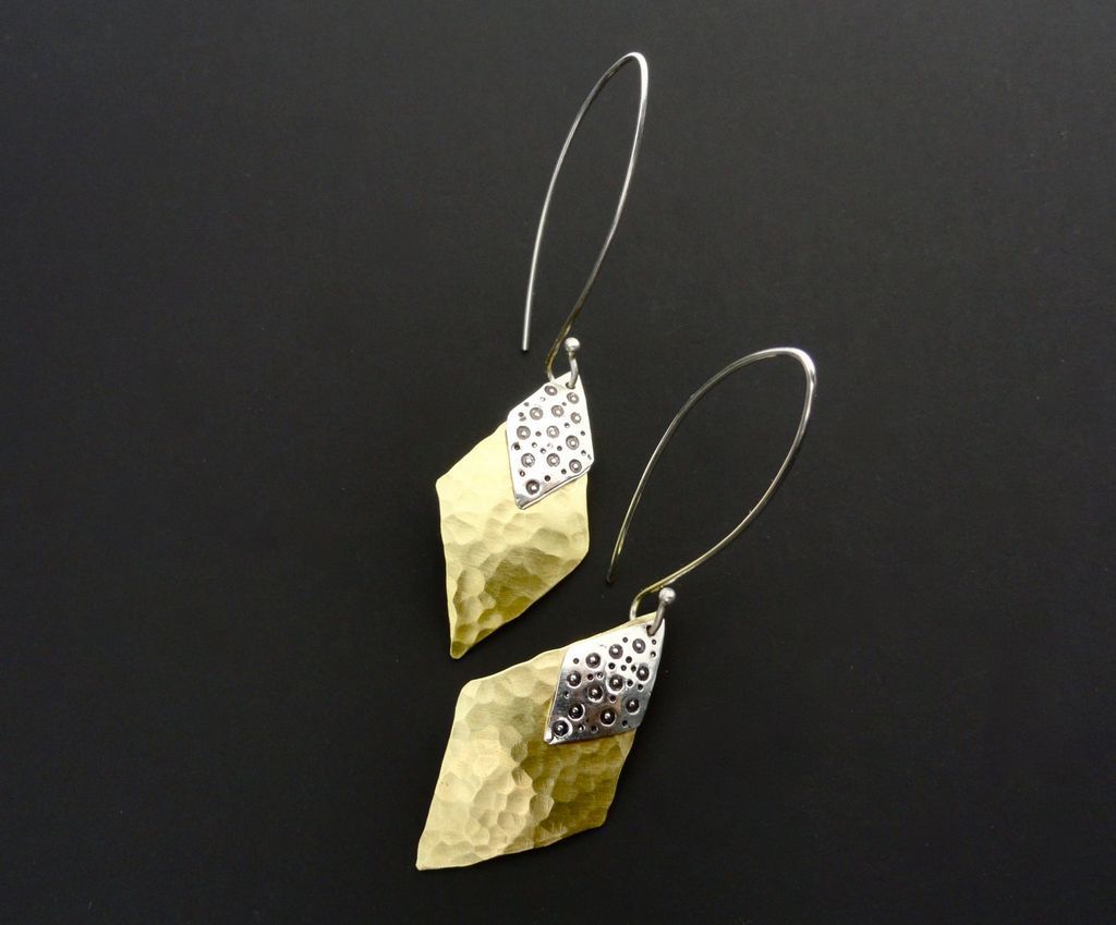 LEOPARD LADY Sterling Silver and Brass Mixed Metal Double Diamond Dangle Earring LEOPARD LADY Sterling Silver and Brass Mixed Metal Double Diamond Dangle Earring