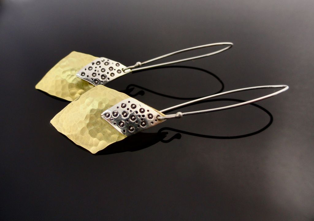LEOPARD LADY Sterling Silver and Brass Mixed Metal Double Diamond Dangle Earring LEOPARD LADY Sterling Silver and Brass Mixed Metal Double Diamond Dangle Earring