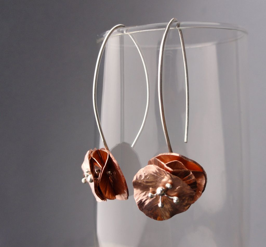 PERFECT FLOWER Copper and Sterling Silver Mixed Metal Dangle Earring PERFECT FLOWER Copper and Sterling Silver Mixed Metal Dangle Earring