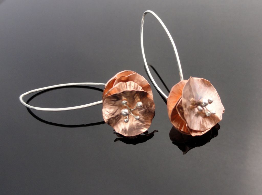 PERFECT FLOWER Copper and Sterling Silver Mixed Metal Dangle Earring PERFECT FLOWER Copper and Sterling Silver Mixed Metal Dangle Earring