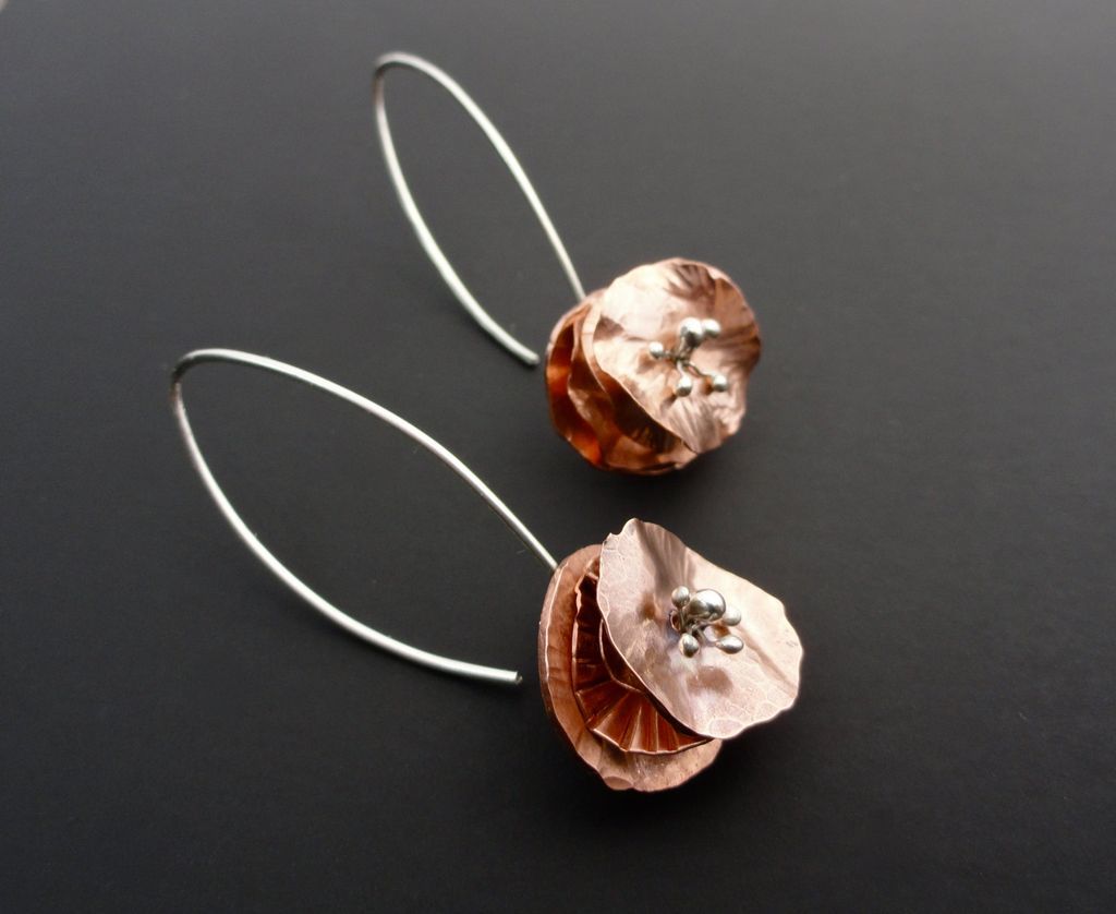PERFECT FLOWER Copper and Sterling Silver Mixed Metal Dangle Earring PERFECT FLOWER Copper and Sterling Silver Mixed Metal Dangle Earring